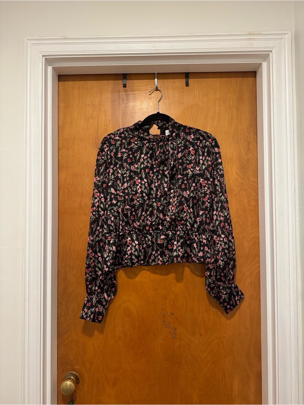 Lucy Paris Black Blouse with Pink Floral Print